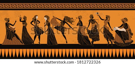 greek mythology muses Clio, Euterpe, Thalia, Melpomene, Terpsichore, Erato, Polymnia, Ourania and Calliope,  Royalty-Free Stock Photo #1812722326