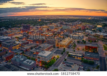 Aerial View of Sioux Falls, South Dakota at Sunset Royalty-Free Stock Photo #1812758470