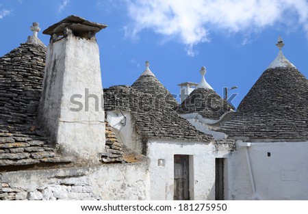 Roofs of trulli in the southern Italian town of Alberobello, Apulia, Italy