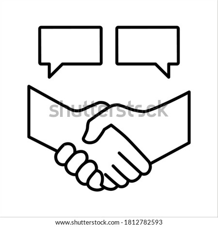 Business people meeting, handshake speech bubbles. Vector illustration eps 10