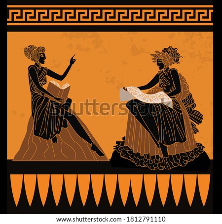 orange and black muses with books Royalty-Free Stock Photo #1812791110