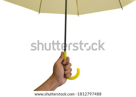 Hand holding umbrella rod isolated on white background with clipping path