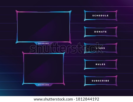modern purple theme twitch panel overlay set design template Royalty-Free Stock Photo #1812844192
