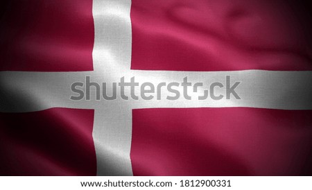 close up waving flag of denmark. flag symbols of denmark.