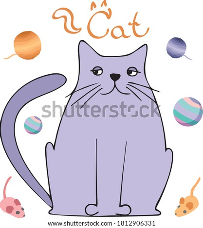 vector isolated multicolored cat. set of cat and cat toys. set of funny cat for a positive design