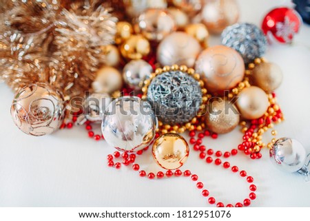 bright colorful decor from balls and beads as concept of Christmas and New Year holiday
