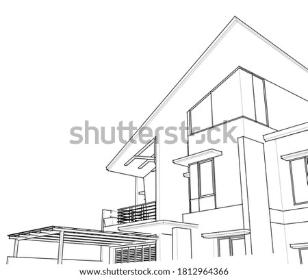 Linear architectural drawing 3d illustration