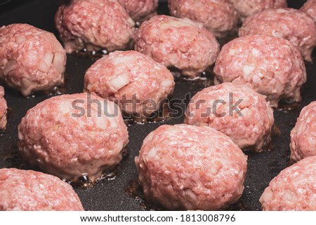Grilled Hamburg Steaks on The Hot Plate, Hamburger Patty, Cooking Image Royalty-Free Stock Photo #1813008796