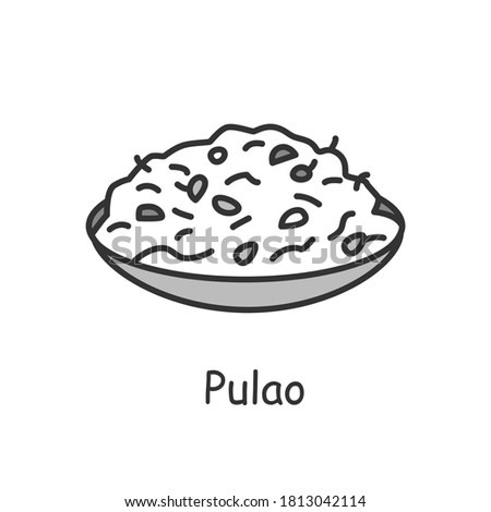  Pulao line icon. Middle Eastern cuisine. Rice or bulgur in broth. Traditional delicious Indian dish. Asian food. Isolated vector illustration. Editable stroke