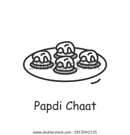 Papdi chaat line icon. North Indian cuisine. Fried dough wafers. Traditional delicious Indian dish. Asian food. Isolated vector illustration. Editable stroke