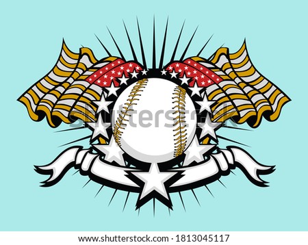 Baseball with flags and stars