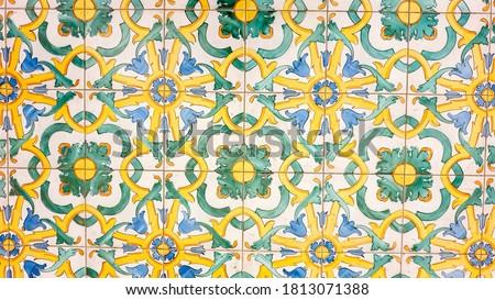typical colorful sicilian floor and wall tiles in different patterns and design Royalty-Free Stock Photo #1813071388