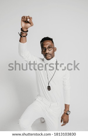 Black lives matter portrait of African man holding his hand