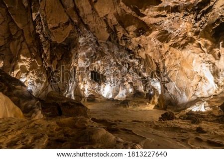 
Beautiful cave rock formations in France, Ariege, Tarascon sur Ariege, Cave Lombrives.