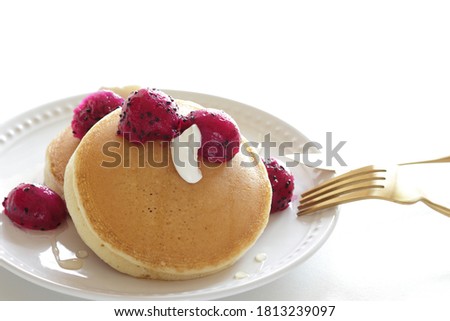 Homemade dragon fruit and pancake with cream cheese