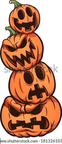 Halloween pumpkin stack with different expressions. Vector clip art illustration. All on a single layer.
