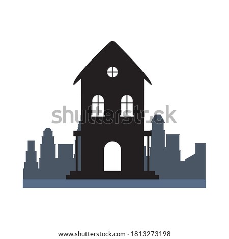 Isolated haunted house silhouette on the city, Home real estate building residential architecture property and city theme Vector illustration
