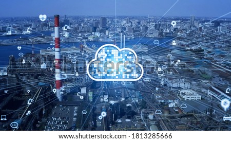 Cloud computing concept. Communication network. INDUSTRY 4.0. Factory automation. *Video version available in my portfolio. Royalty-Free Stock Photo #1813285666