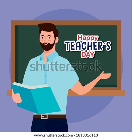 man teacher with book and green board design, Happy teachers day celebration and education theme Vector illustration