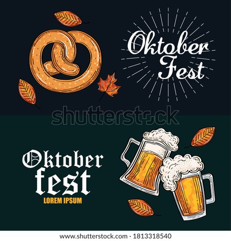 beer glasses and pretzel design, Oktoberfest germany festival and celebration theme Vector illustration