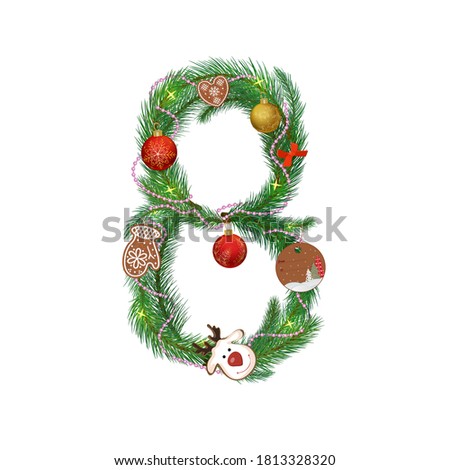 Collected from fir branches and decorated with beads, Christmas balls and gingerbread Festive number 8