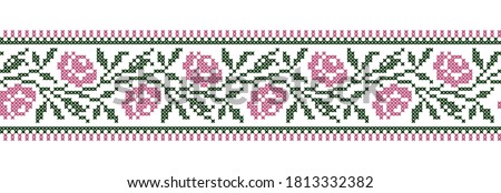 Vector seamless cross-stitched old ornament roses