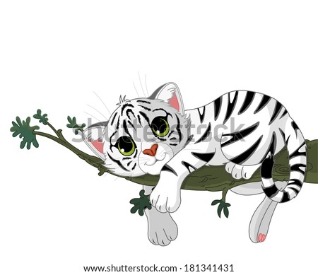 Cute white Tiger rest on a branch. Raster version.  