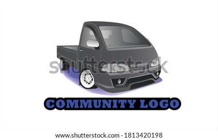 simple 3d mini grey japanese light truck logo template vector illustrations in rad style, low rider, useable for t shirt, community, printed and poster eps 10 isolated in white background.