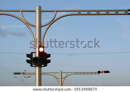 Traffic light in the evening.