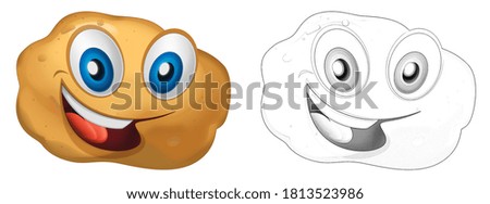 cartoon sketch scene vegetable smiling and looking potato illustration for children