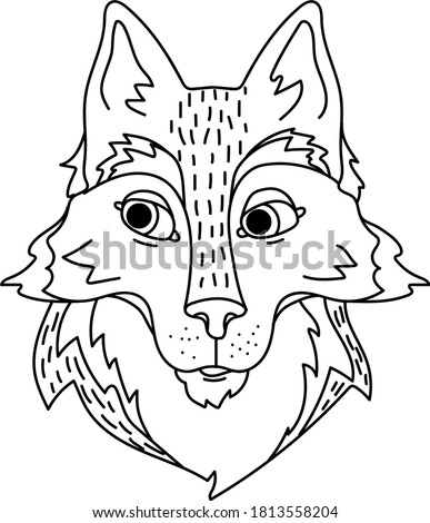 Linear stylized wolf. Black and white graphic. Vector illustration can be used as design for tattoo, t-shirt, bag, poster, postcard