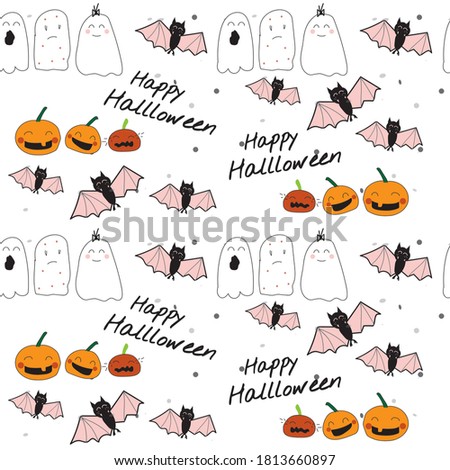 Halloween pattern, cute, poster, banner, card design, fabric, textile vector for kids pattern, happy halloween text. 
