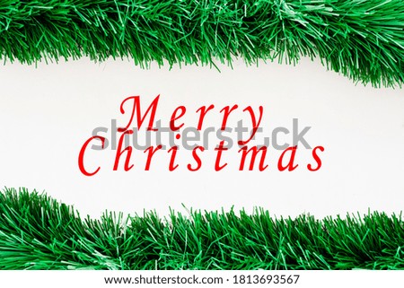 Merry Christmas holidays sign  composition order on white background with copy space for your text. Pines, stars and christmas branches