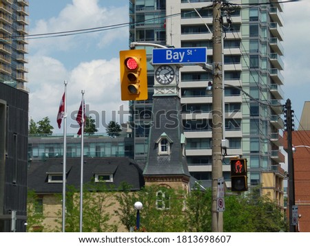 Red traffic light in Bay Street, Ontario, Canada