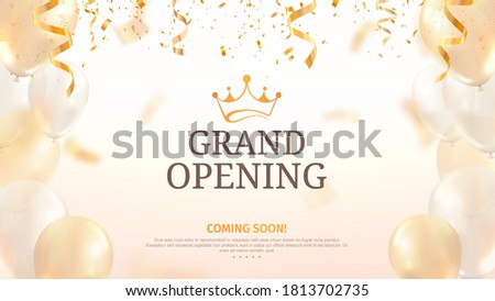 Grand opening vector illustration template. Celebration light background with balloons and confetti Royalty-Free Stock Photo #1813702735