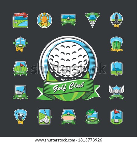 bundle of golf emblems, shields and labels vector illustration design