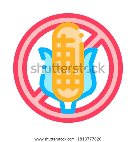 Allergen Free Sign Corn Vector Thin Line Icon. Allergen Free Agricultural Food Linear Pictogram. Crossed Out Mark Maize Eco Healthy Produce. Illustration