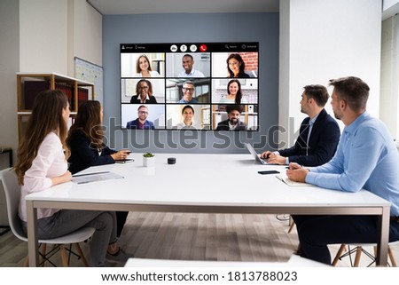 Online Video Conference Social Distancing Webinar Business Meeting Royalty-Free Stock Photo #1813788023