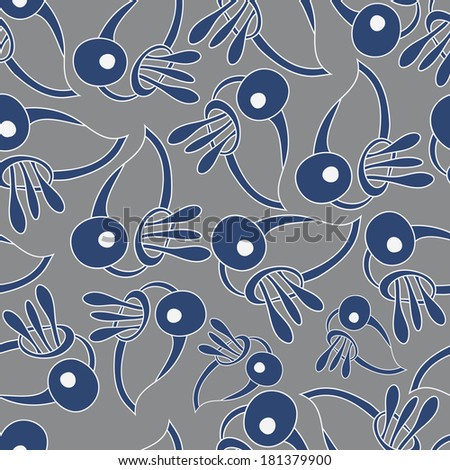 Spring bright juicy colors gray white blue.Fantastic birds continuous seamless vector pattern.Floral background with birds.Seamless pattern can be used for web page backgrounds, wallpapers. 