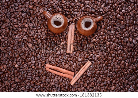 coffee beans in the form of a smiling face
