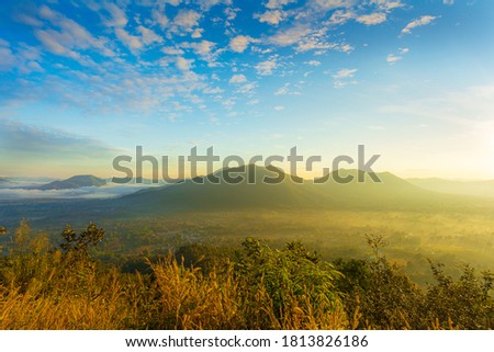 Mountain valley during sunrise. Beutiful natural landsscape in the summer time.