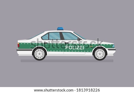 Vector sedan car. German police car. Side view on grey background.