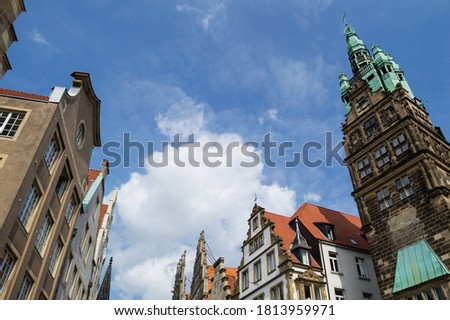 Stadthausturm and Prinzipalmarkt with Typical Gabled Houses and Tip of Lamberti Church in Münster, Germany