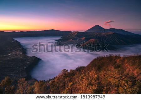 Beautiful landscape of Mount Bromo during sunrise in Bromo Tengger Semeru National Park, East Java, Indonesia