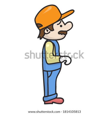 worker in a uniform with orange baseball cap -  character in cartoon style