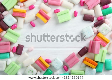 Many different chewing gums on the table
