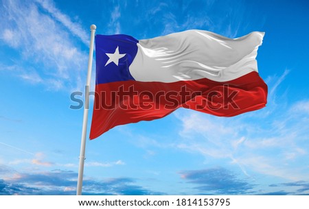 Large Chile flag waving in the wind Royalty-Free Stock Photo #1814153795