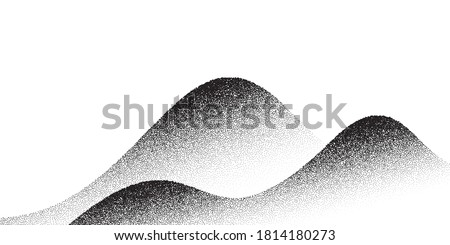 Dotwork mountain pattern vector background. Black noise stipple dots. Sand grain effect. Dots grunge banner. Abstract noise dotwork pattern. Stipple circles. Stochastic dotted vector background. Royalty-Free Stock Photo #1814180273