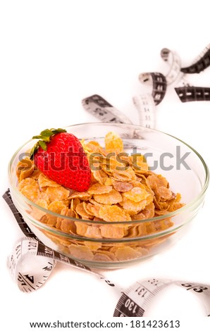 Diet weight loss breakfast. cereals with tape measure