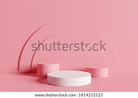 Product display podium with pink abstract background. 3D render	
